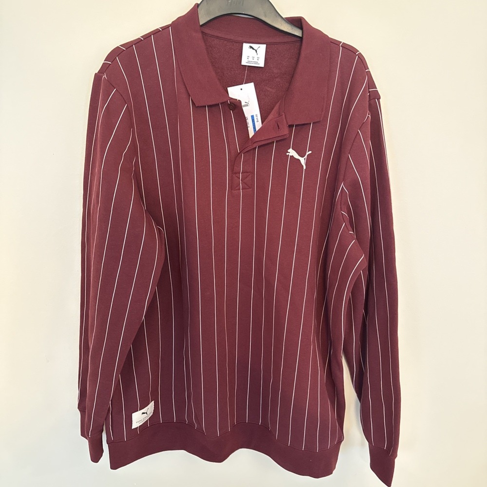 Puma Class Polo Fl Long Sleeve Crewneck Sweatshirt Ruby Shimmer Men XL NEW